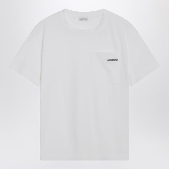 Brunello Cucinelli White Cotton T-Shirt With Shiny Tab