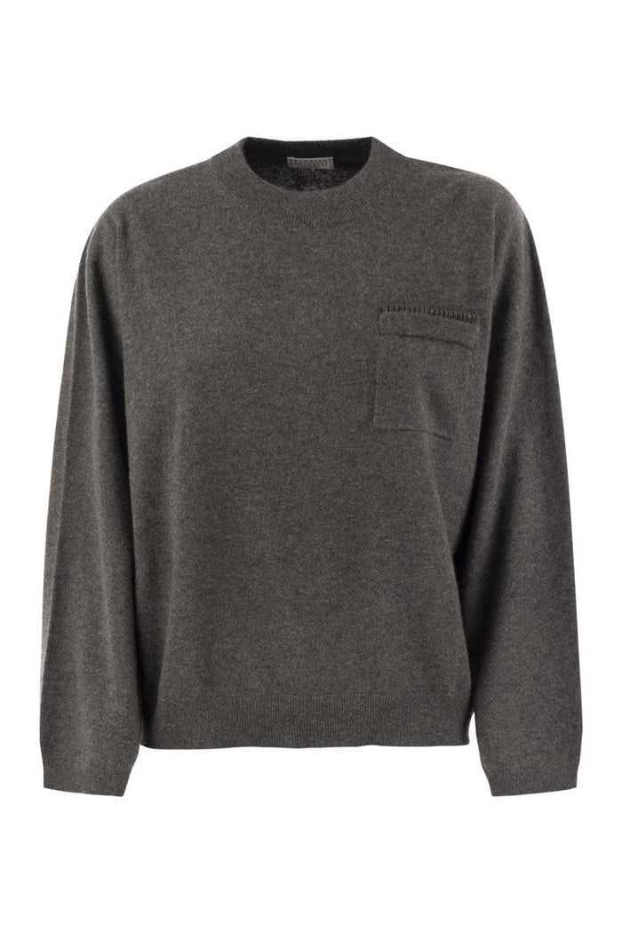 Brunello Cucinelli Cashmere Sweater With Breast Pocket And Necklace