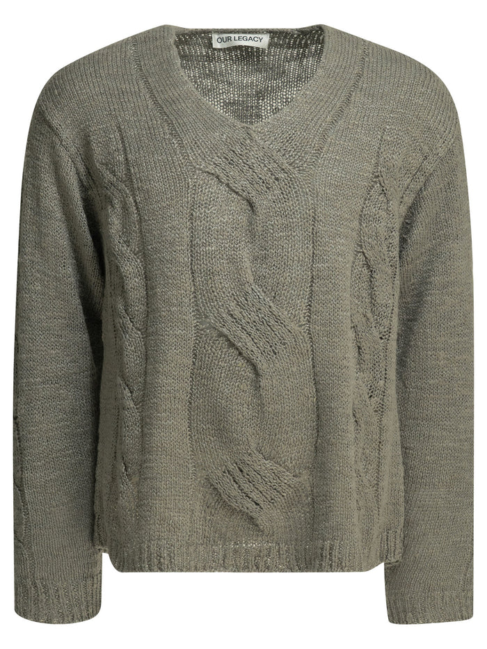 Our Legacy V-Neck Grey Hemp Silk Sweater