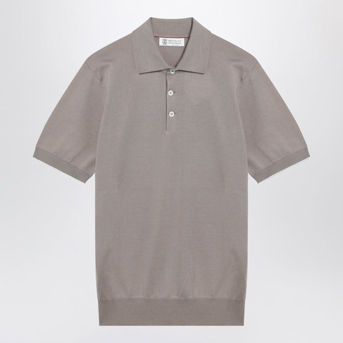 Brunello Cucinelli Light Brown Cotton Knit Polo Shirt