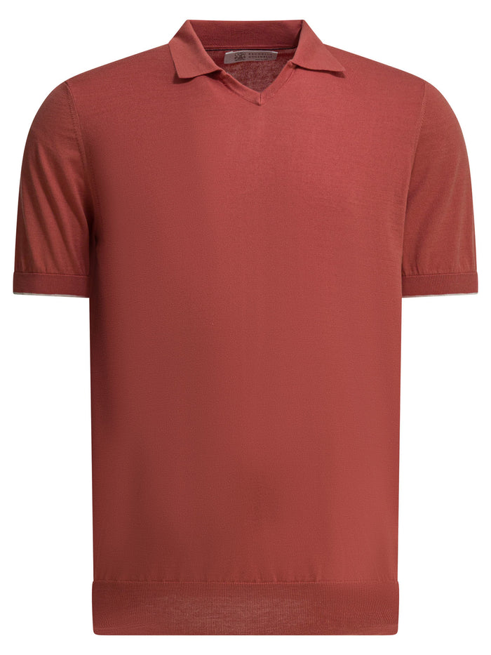 Brunello Cucinelli Red Cotton Polo Shirt