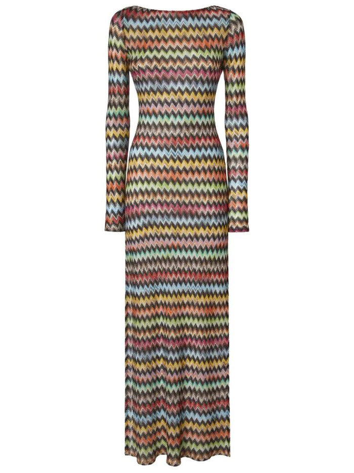 Missoni Long Cover-Up Dress In Lamé Viscose With Micro Zig-Zag Pattern