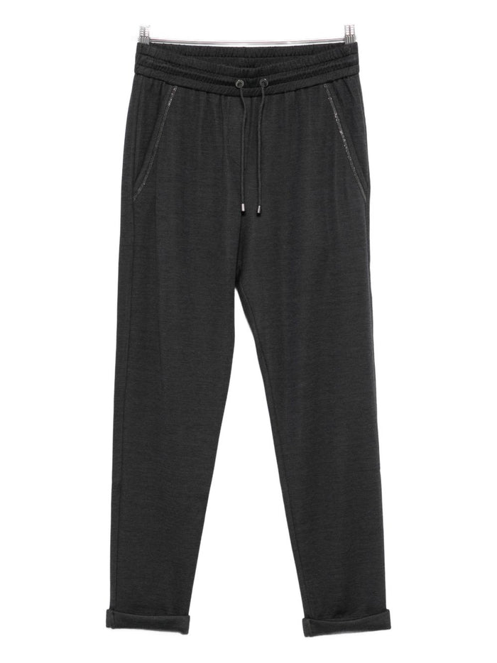Brunello Cucinelli Carbone Rolled-Hem Drawstring Track Pants