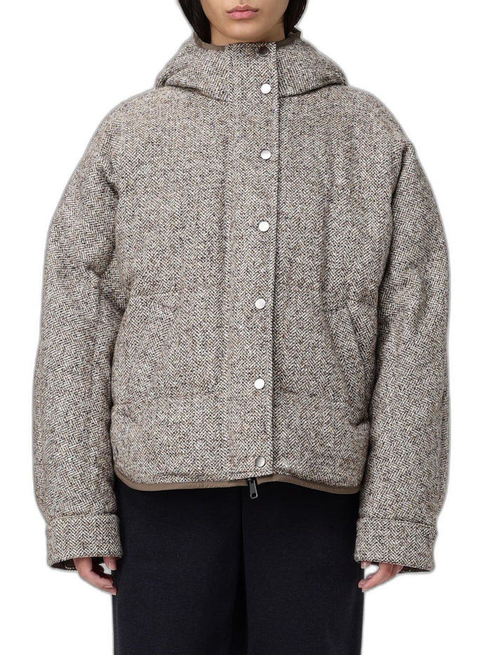 Brunello Cucinelli Reversible Virgin Wool And Silk Down Jacket With Hood