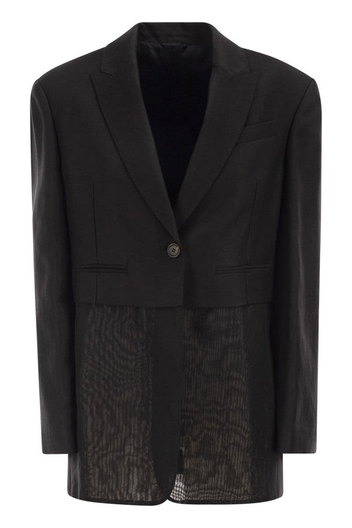 Brunello Cucinelli Women's Single-Breasted Viscose And Linen Jacket With Transparent Insert