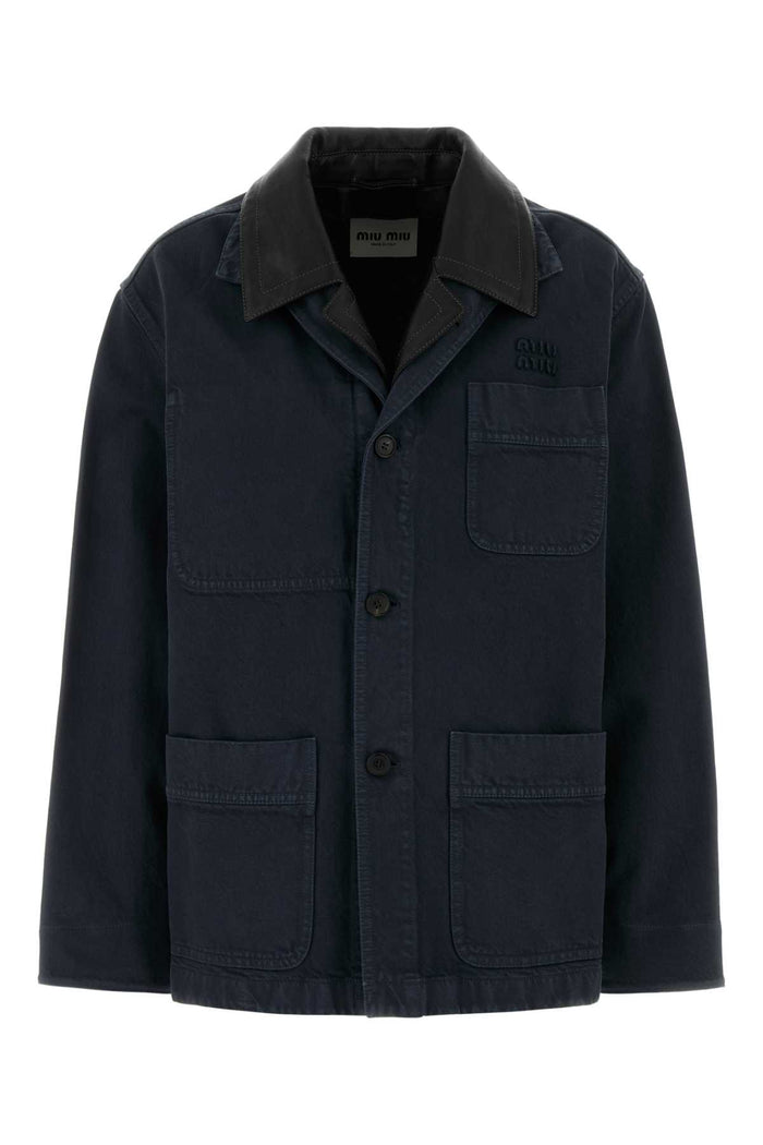 Miu Miu Single-Breasted Jacket In Gabardine And Leather