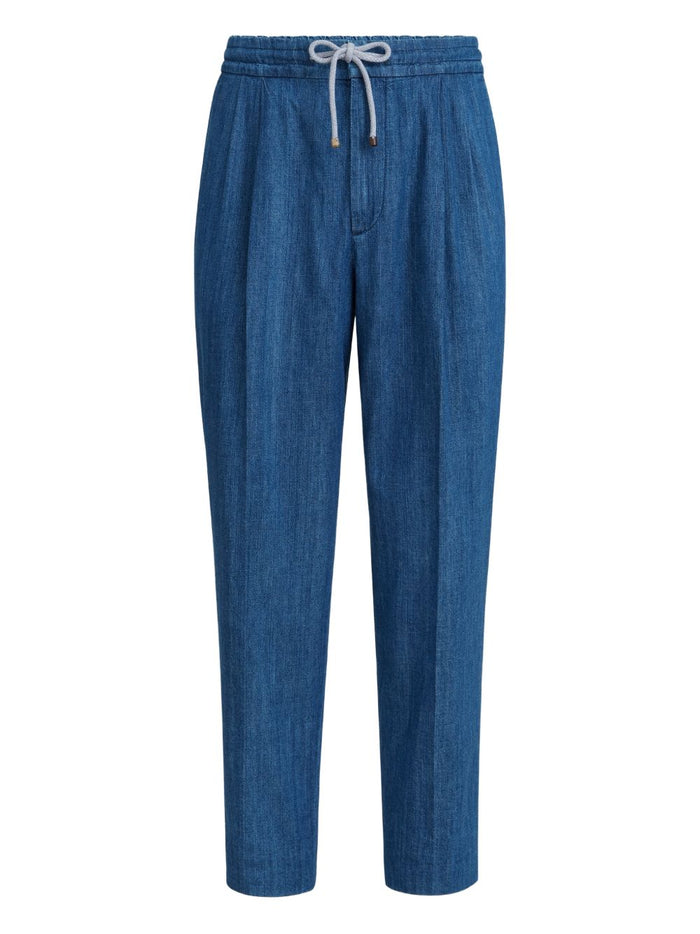 Brunello Cucinelli Lightweight Denim Trousers With Drawstring And Double Pleats