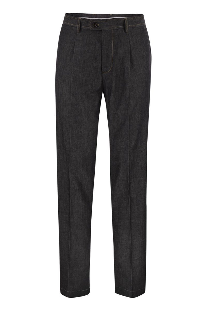Brunello Cucinelli Tailored Cotton Denim Trousers With Pleats