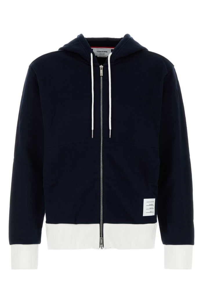 Thom Browne Zip Up Hoodie With Engineered 4 Bar In Color Blocked Solid Classic Loopback Jersey