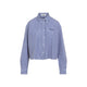 Miu Miu White And Cobalt Striped Cropped Shirt
