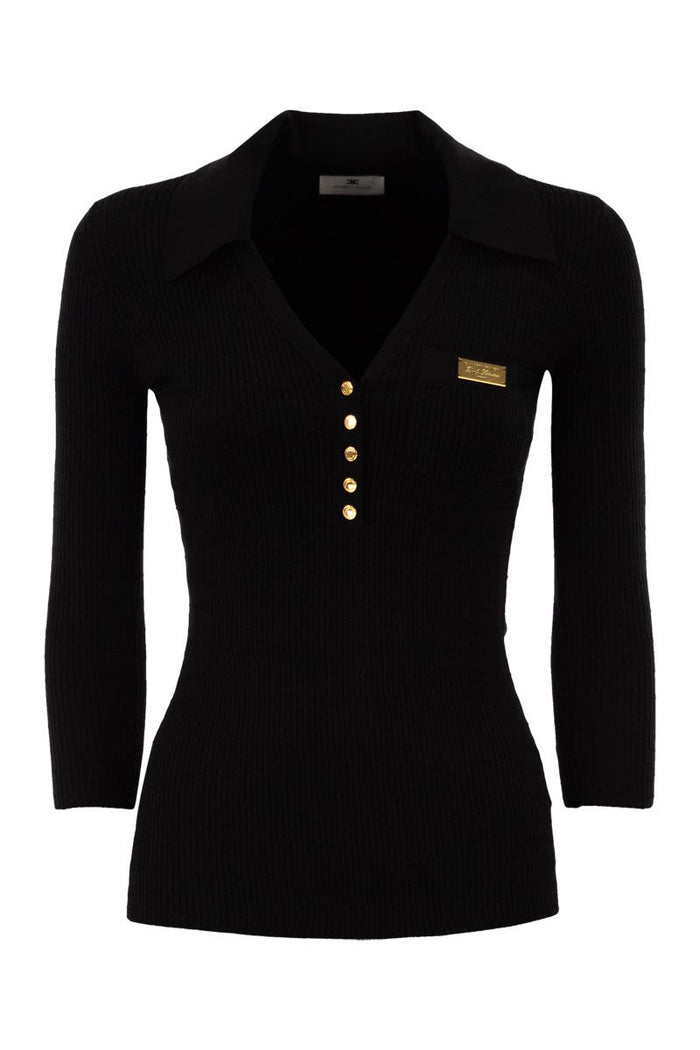 Elisabetta Franchi Micro-Cable Knit Polo Shirt