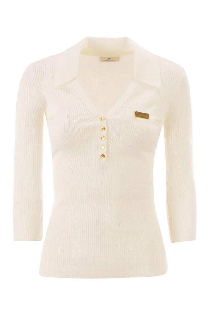 Elisabetta Franchi Micro-Cable Knit Polo Shirt