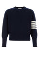 Thom Browne Classic Crewneck Short Pullover With White 4 Bar Stripe In Cashmere