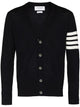 Thom Browne Cardigan Laine Mérinos Gris Chiné Col V 4 Bandes Manche