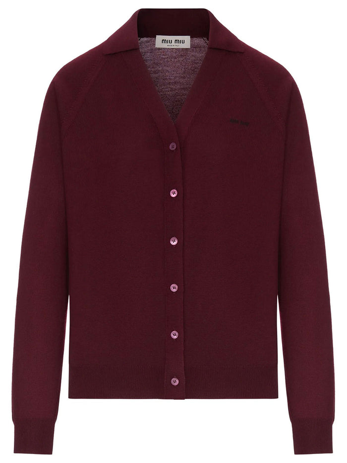 Miu Miu Burgundy Wool Cardigan