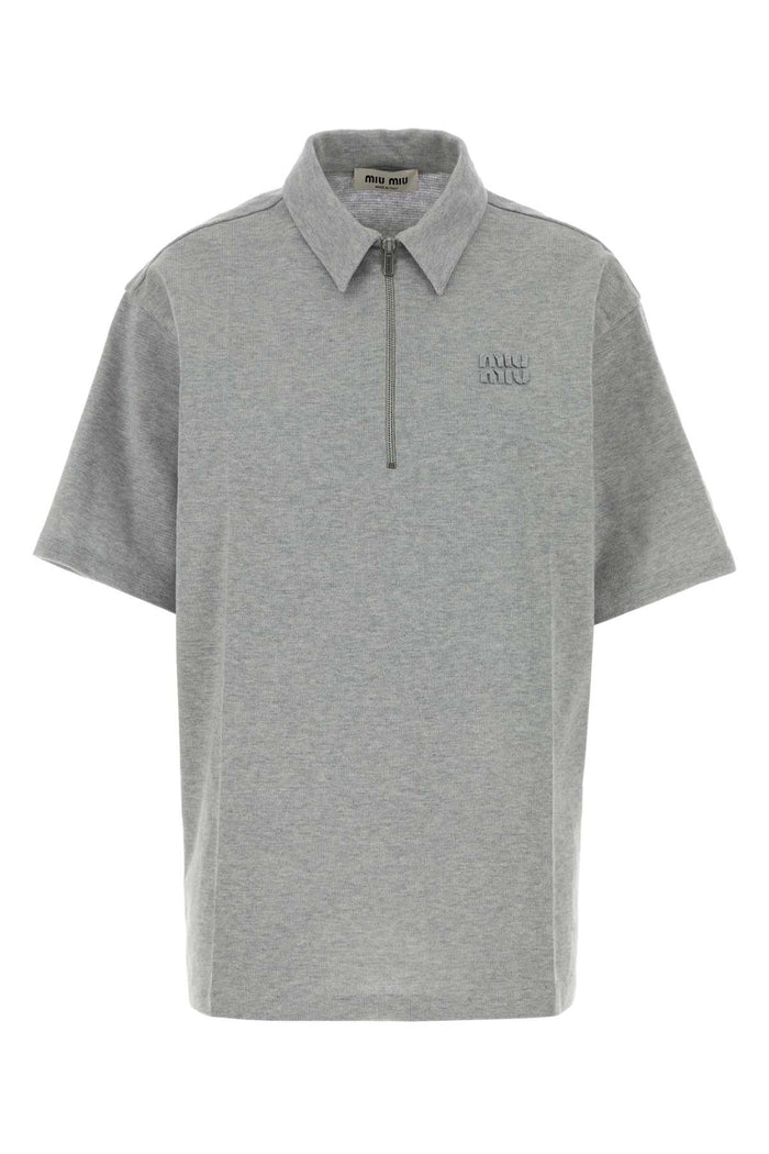 Miu Miu Grey Cotton Blend Oversize Polo Shirt