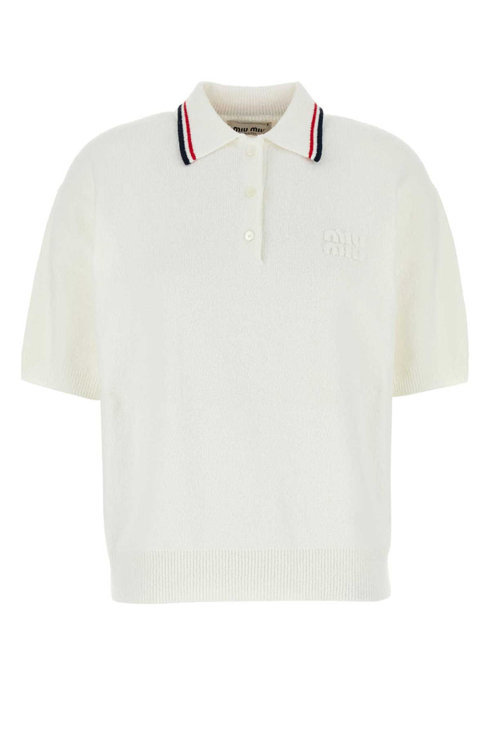 Miu Miu White Stretch Terry Fabric Polo Shirt