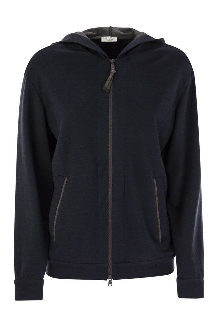 Brunello Cucinelli Cotton And Silk Interlock Hooded Topwear With Precious Stripe