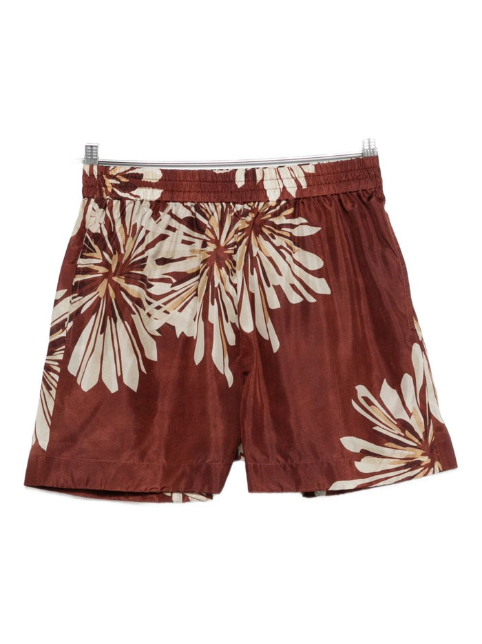 Brunello Cucinelli Silk Twill Shorts With Floral Print And Elasticated Waistband