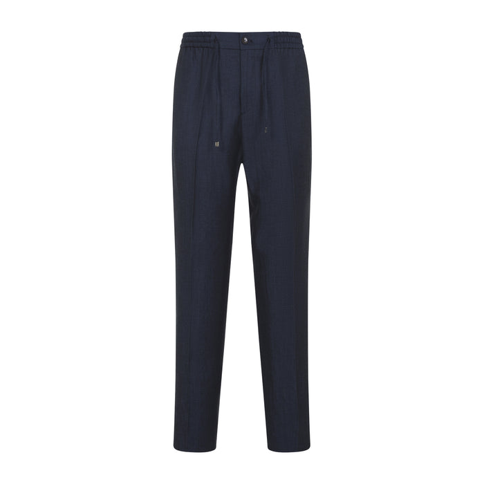 Etro Blue Wool And Linen Pants