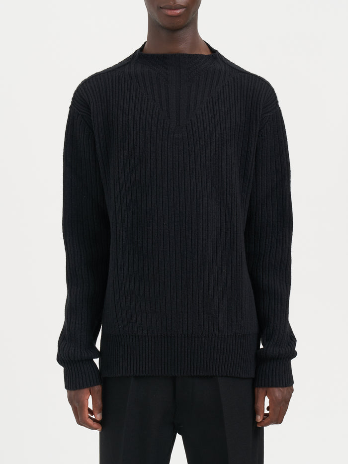 Rick Owens Fisherman Round Neck Black Sweater