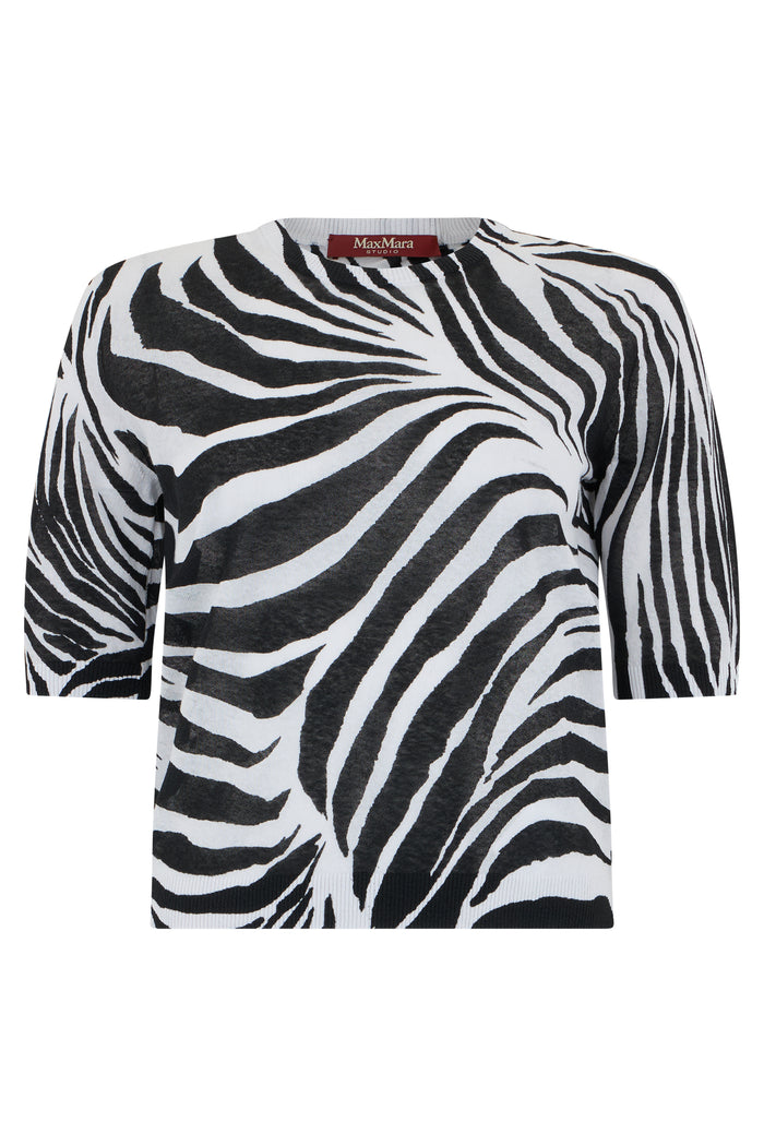 Max Mara Studio Animal Print Sweater With Short Sleeves