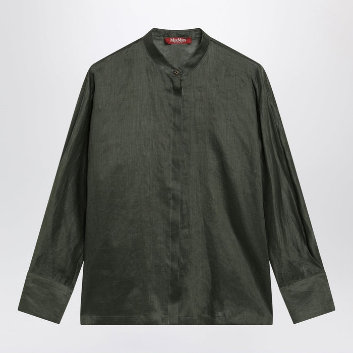 Max Mara Studio Ramie Canvas Shirt In Khaki Green