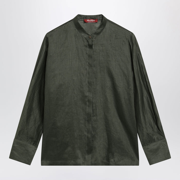 Max Mara Studio Ramie Canvas Shirt In Khaki Green