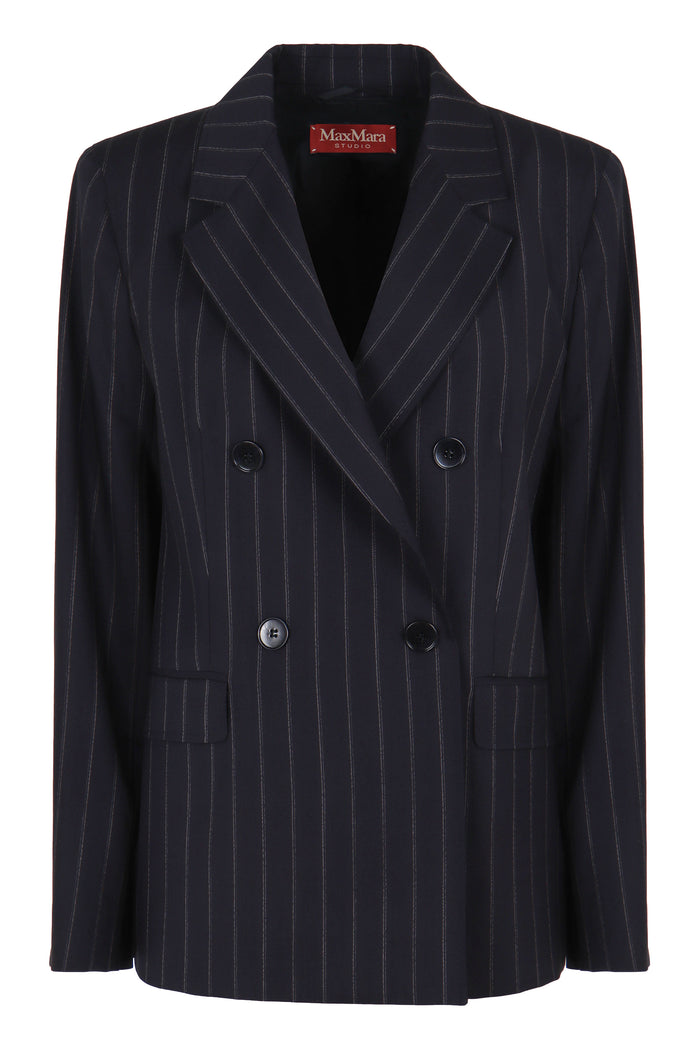 Max Mara Studio Double-Breasted Blazer In Striped Wool