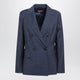 Max Mara Studio Doublebreasted Jacket In Denim Blue Wool Canvas