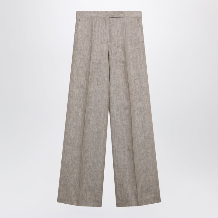 Max Mara Beige Chevron Linen Trousers