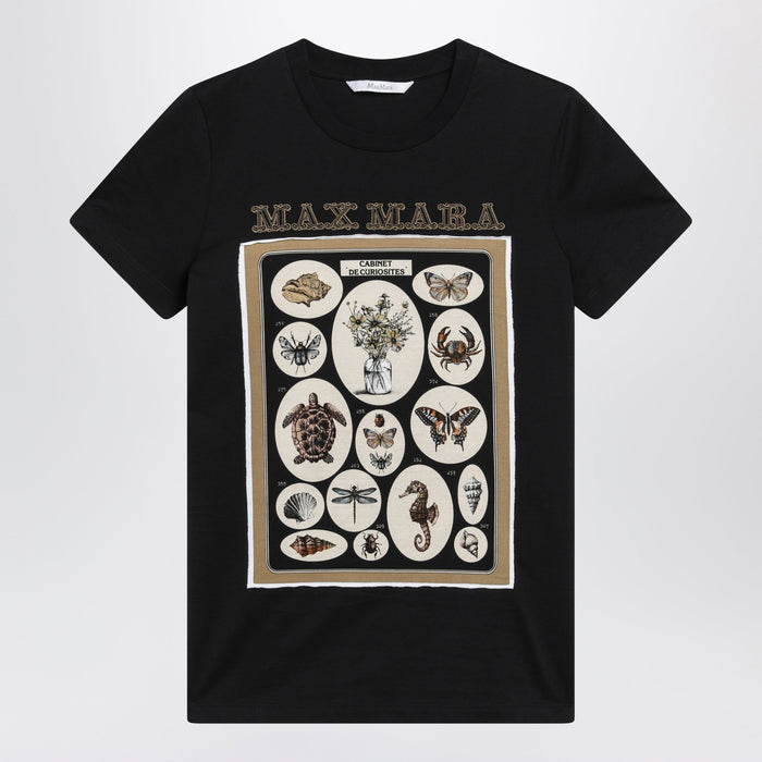 Max Mara Black Cotton Jersey T-Shirt With Front Print