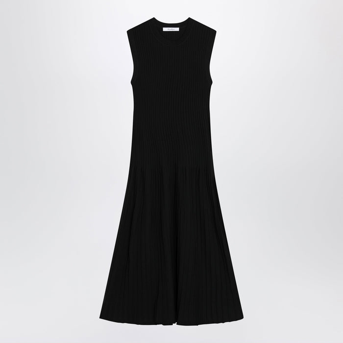 Max Mara Midi Fitandflare Ribbed Viscose Crêpe Dress In Black