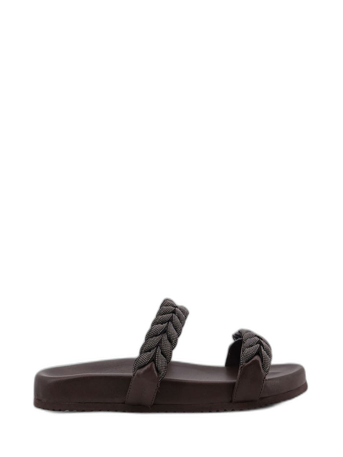 Brunello Cucinelli Leather Slide Sandals With Braided Straps