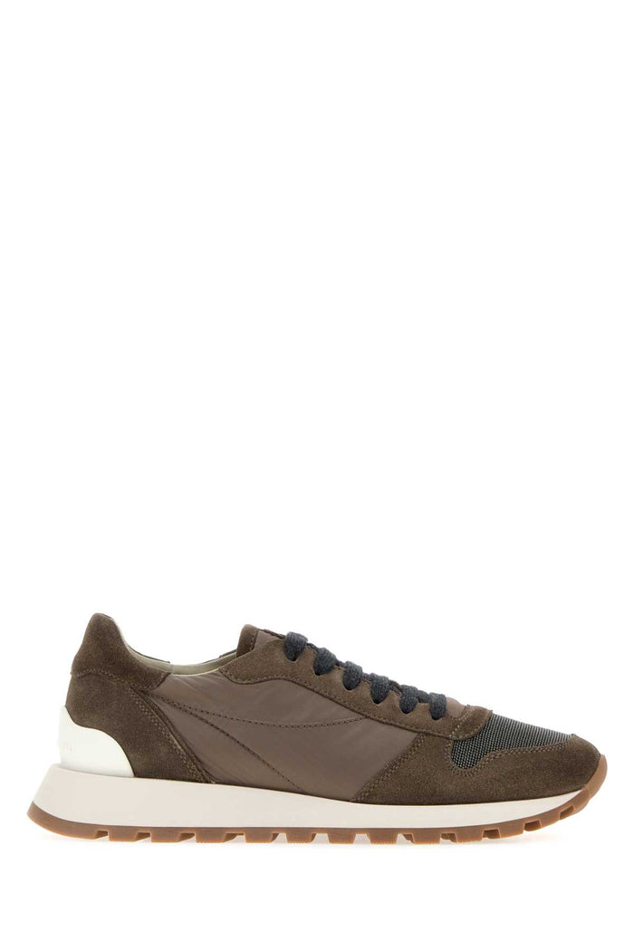 Brunello Cucinelli Mud Fabric And Suede Sneakers
