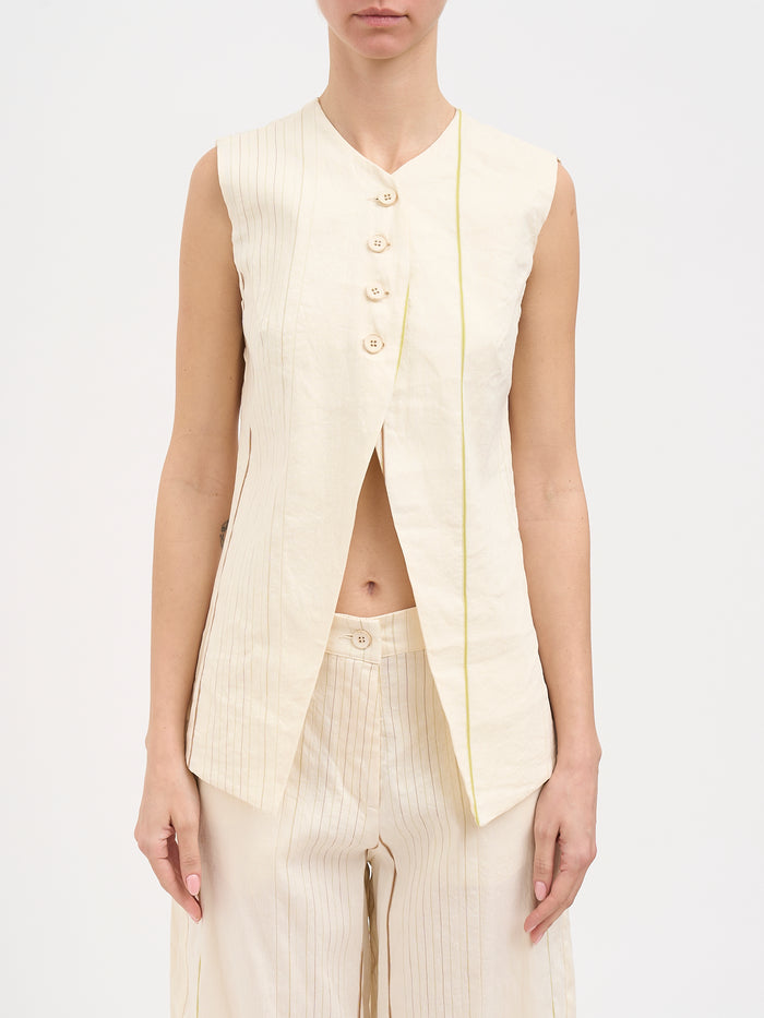 Nostrasantissima Striped Cotton And Linen Top