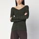 6397 Double-V Military Green Sweater