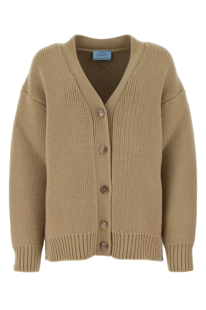 Prada Cappuccino Wool Blend Oversize Cardigan
