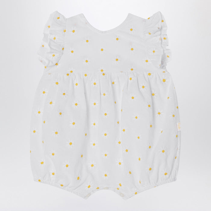 Il Gufo White Romper With Floral Embroidery