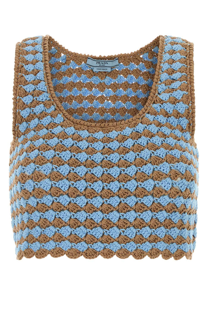 Prada Tow-Tone Crochet Crop Top