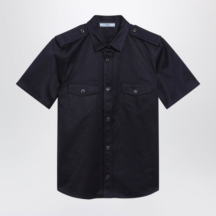 Prada Shortsleeve Chino Shirt In Blue Cotton
