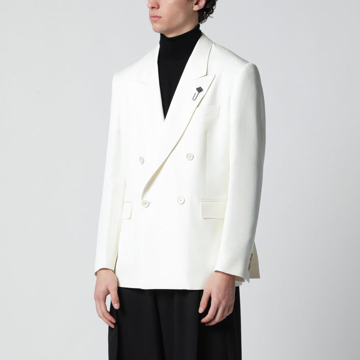 Lardini White Viscose Double-Breasted Suit