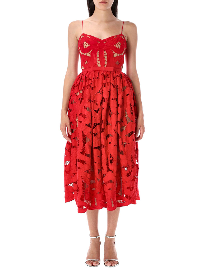 Self-Portrait Embroidered Midi Dress With Bow