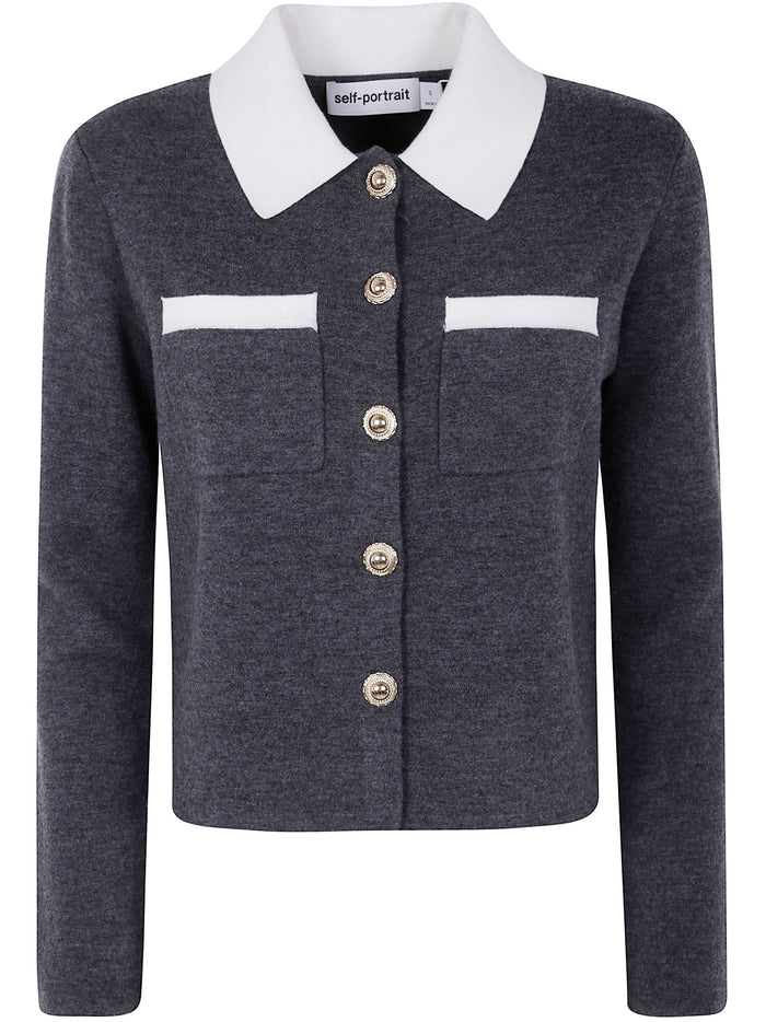 Self-Portrait Grey Contrast Collar Cardigan