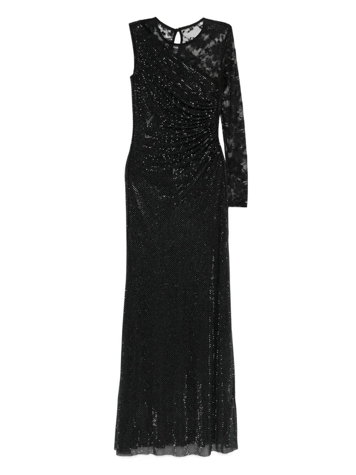 Self-Portrait Long Dress With Lace And Rhinestone Sleeves