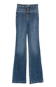 Elisabetta Franchi Elisabetta Franchi High-Waisted Blue Bootcut Jeans Featuring A Distinctive Gold Front Zip And Logo Ribbon