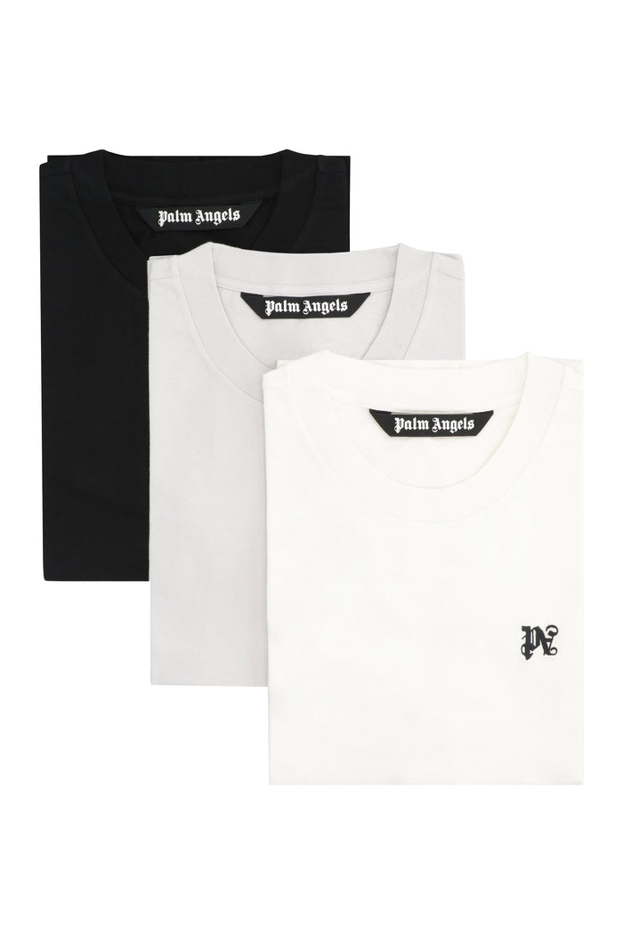 Palm Angels Set Of Three Crew-Neck T-Shirts In Cotton