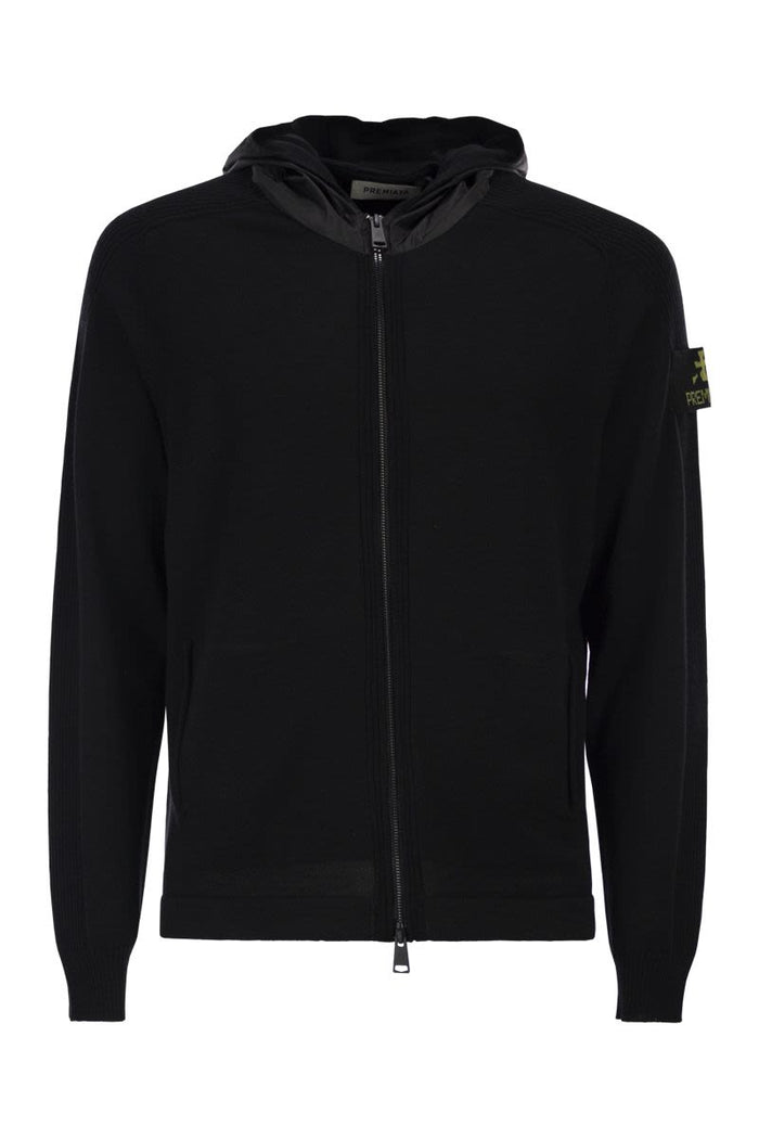 Premiata Wool Cardigan With Nylon Hood