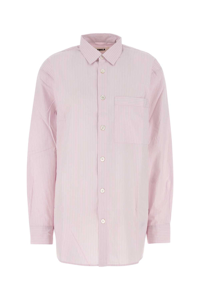 Tekla Embroidered Poplin Oversize Pyjama Shirt