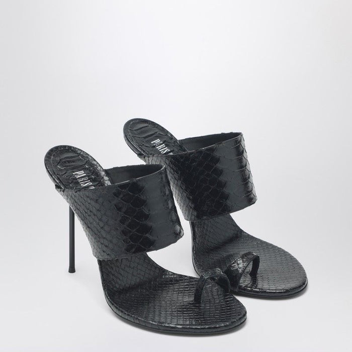 Paris Texas Lidia Pythoneffect Black Leather Thong Mule